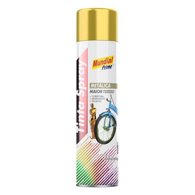 Tinta Spray Uso Geral Ouro Metálico Mundial Prime 400ml