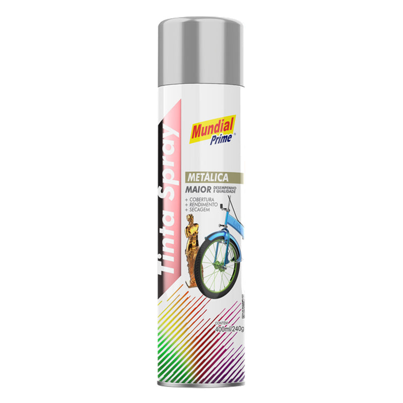 Tinta Spray Uso Geral Prata Metálico Mundial Prime 400ml
