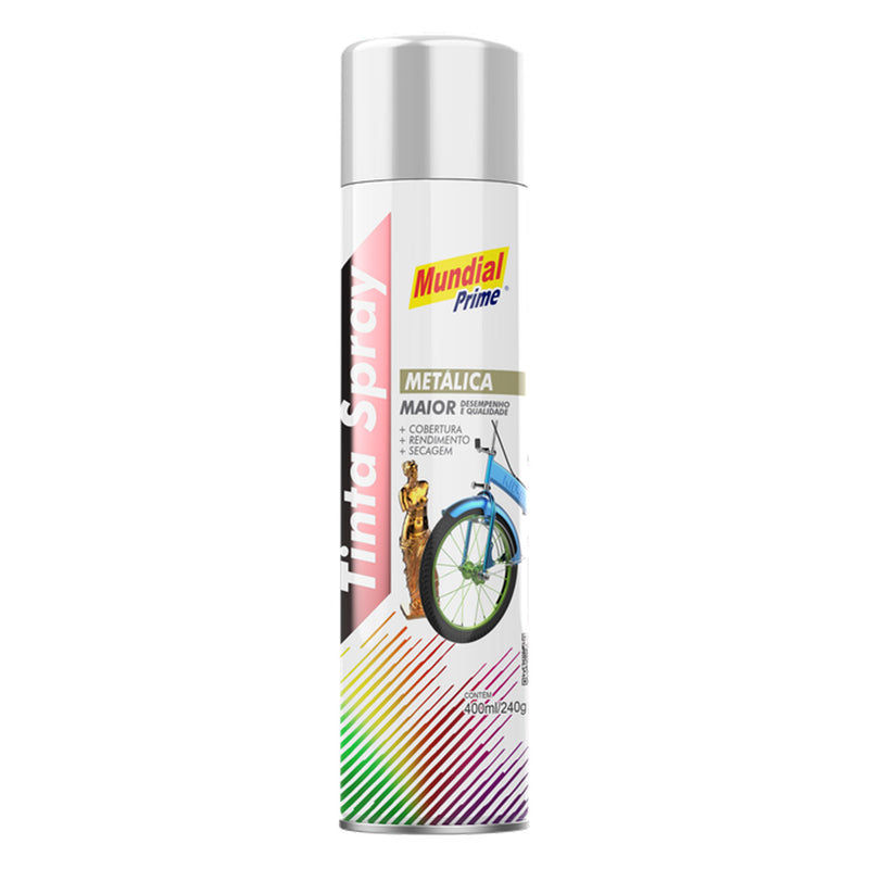 Tinta Spray Cromado Mundial Prime 400ml Efeito Metálico
