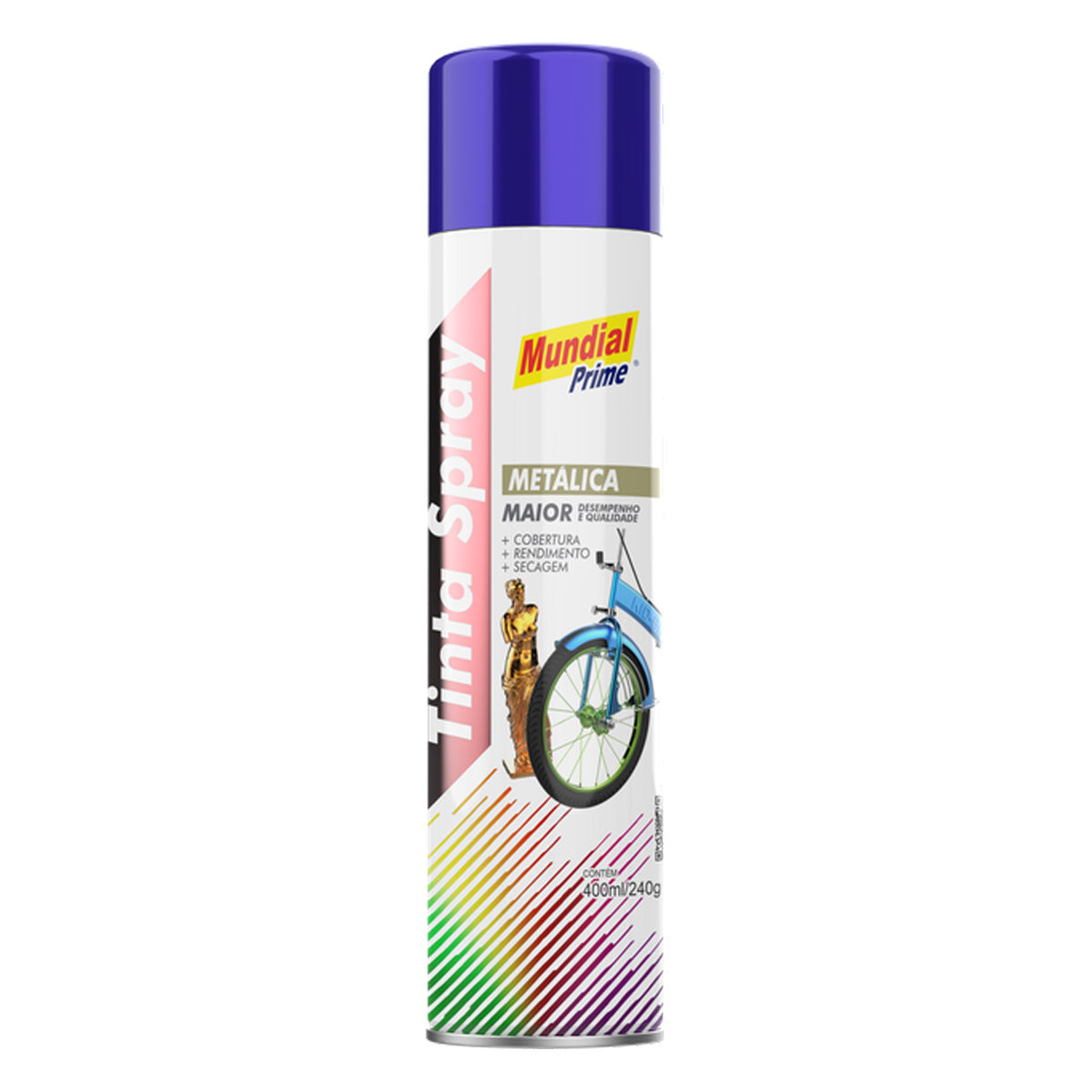 Tinta Spray Uso Geral Azul Metálico Mundial Prime 400ml