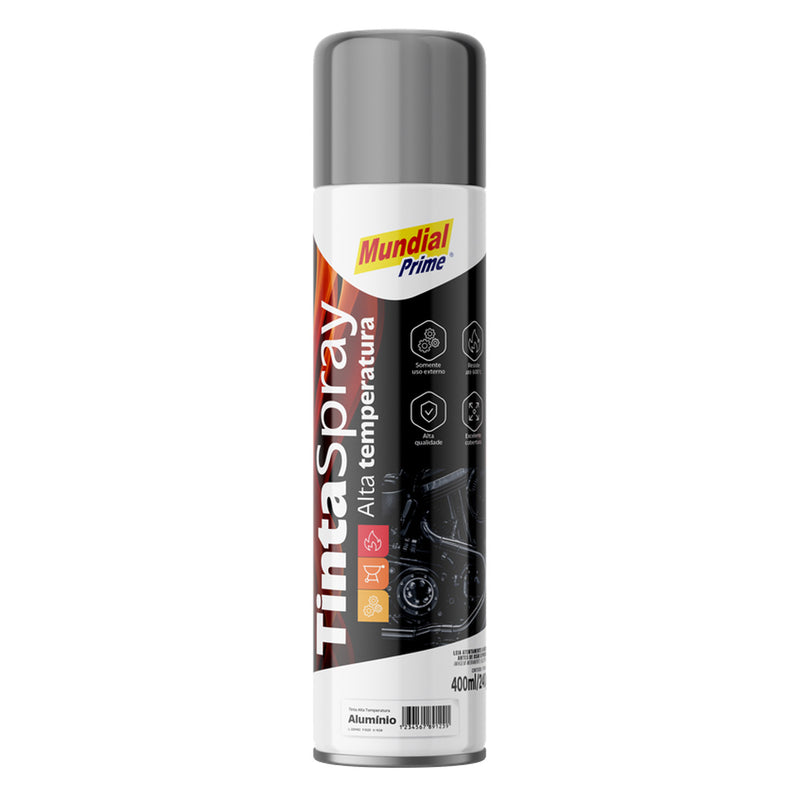 Tinta Spray Alta Temperatura Alumínio Mundial Prime 400ml