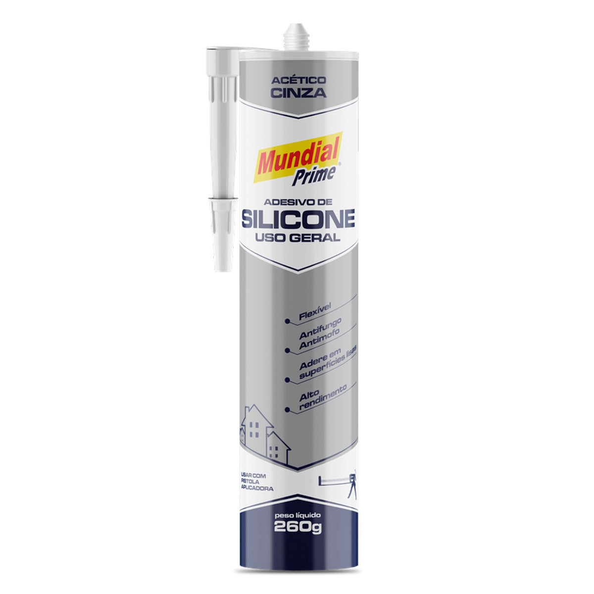 Adesivo Silicone Acético Mundial Prime Cinza 260g