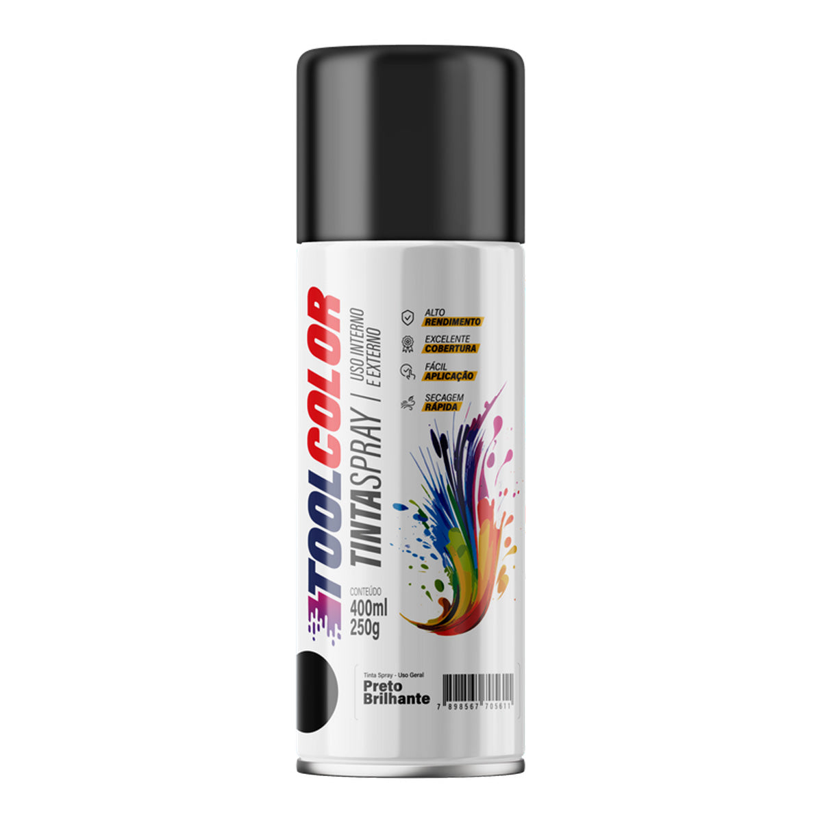 Tinta Spray Multiuso Tool Color Preto Brilhante 400ml