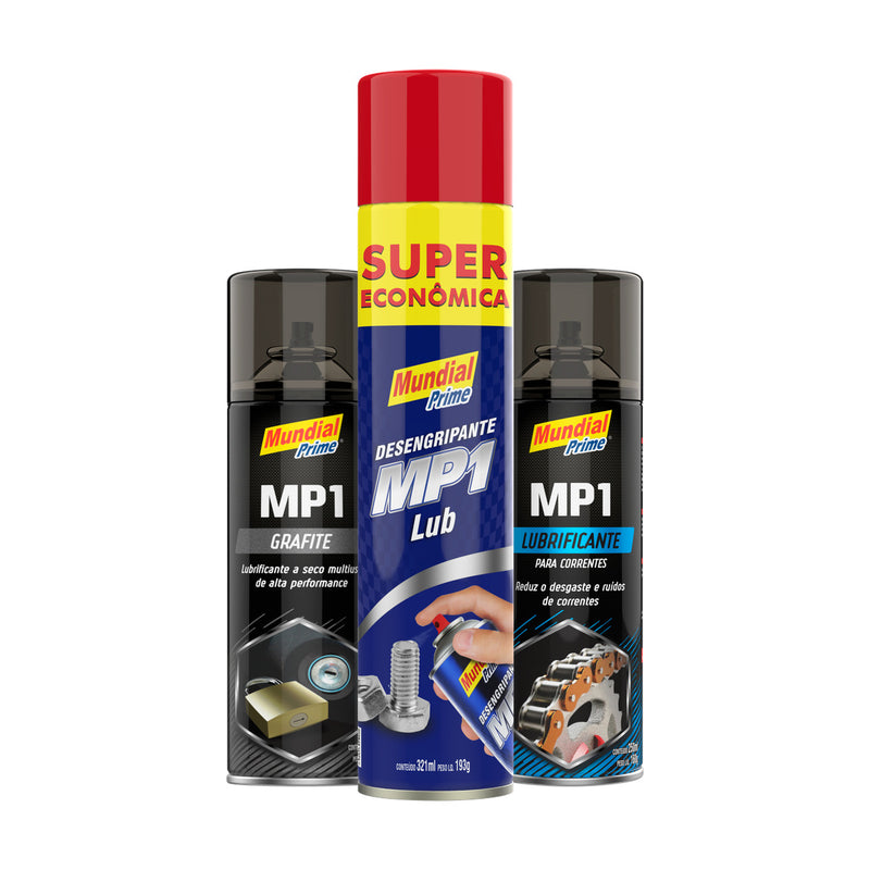 Kit MP1 Desengripante + Grafite + Lubrificante de Correntes