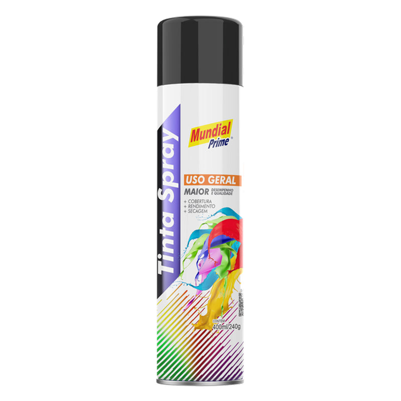 Tinta Spray Uso Geral Preto Brilhante Mundial Prime 400ml