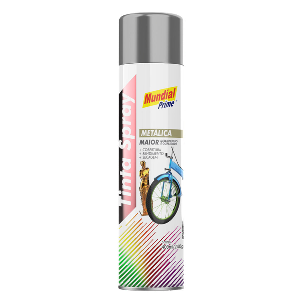 Tinta Spray Uso Geral Alumínio Metálico Mundial Prime 400ml