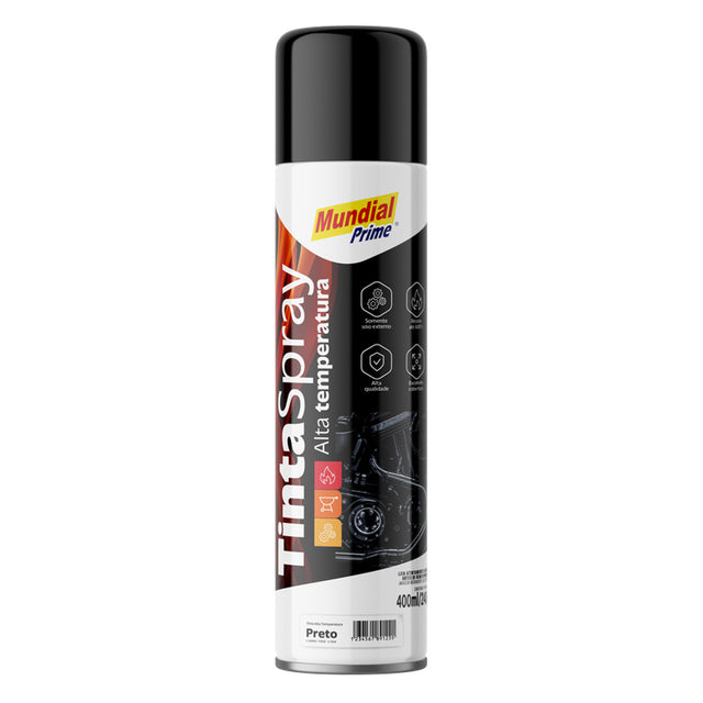 Tinta Spray Alta Temperatura Preto Fosco Mundial Prime 400ml