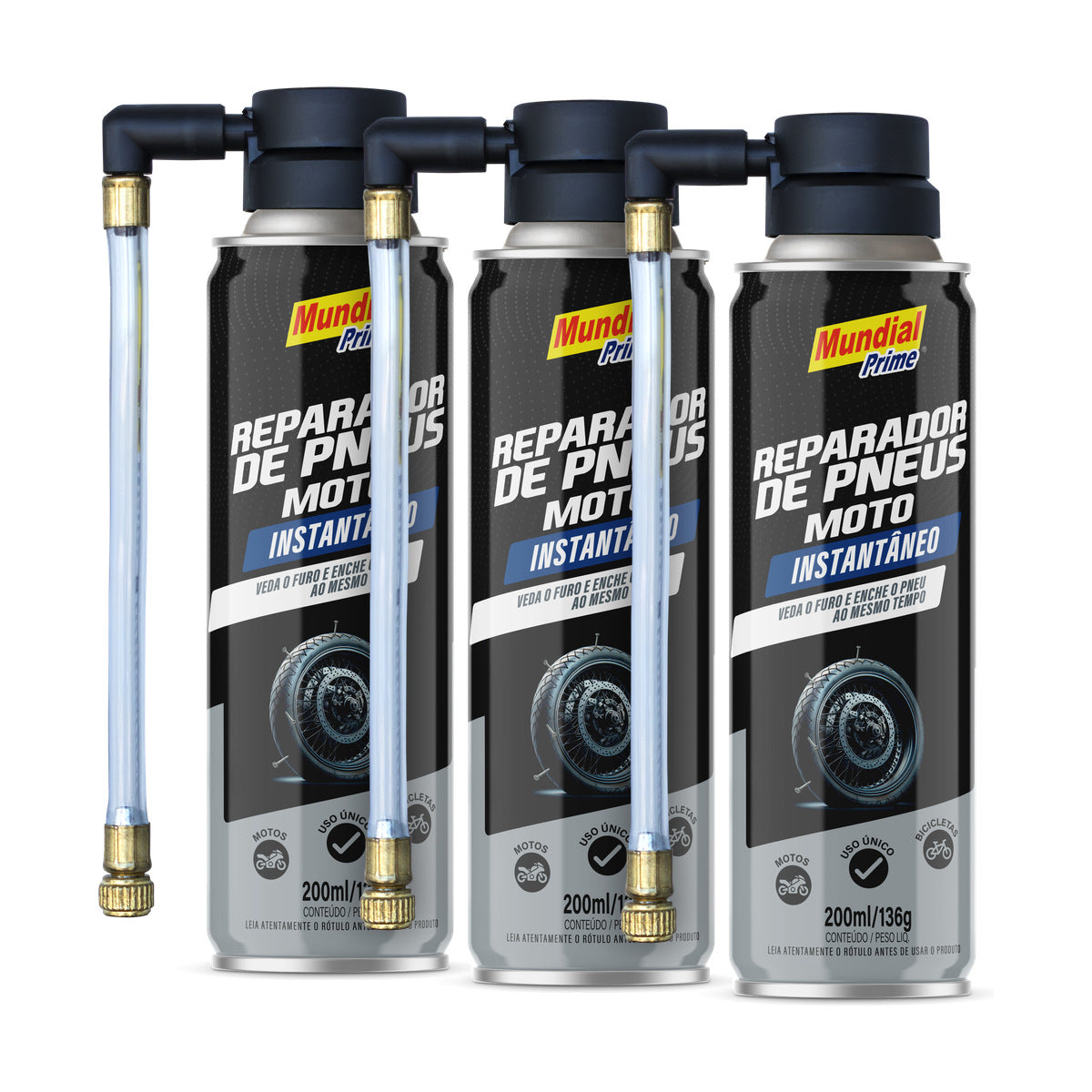 Kit 3 Reparadores de Pneu Moto Mundial Prime 200ml