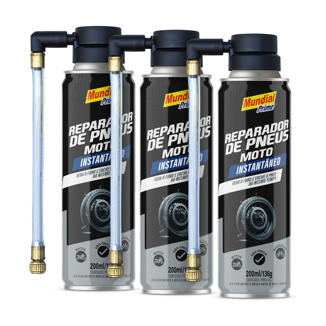 Kit 3 Reparadores de Pneu Moto Mundial Prime 200ml