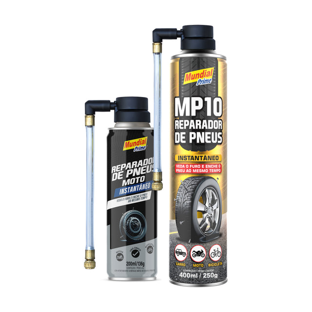 Kit Reparador de Pneu Carro 400ml + Moto 200ml