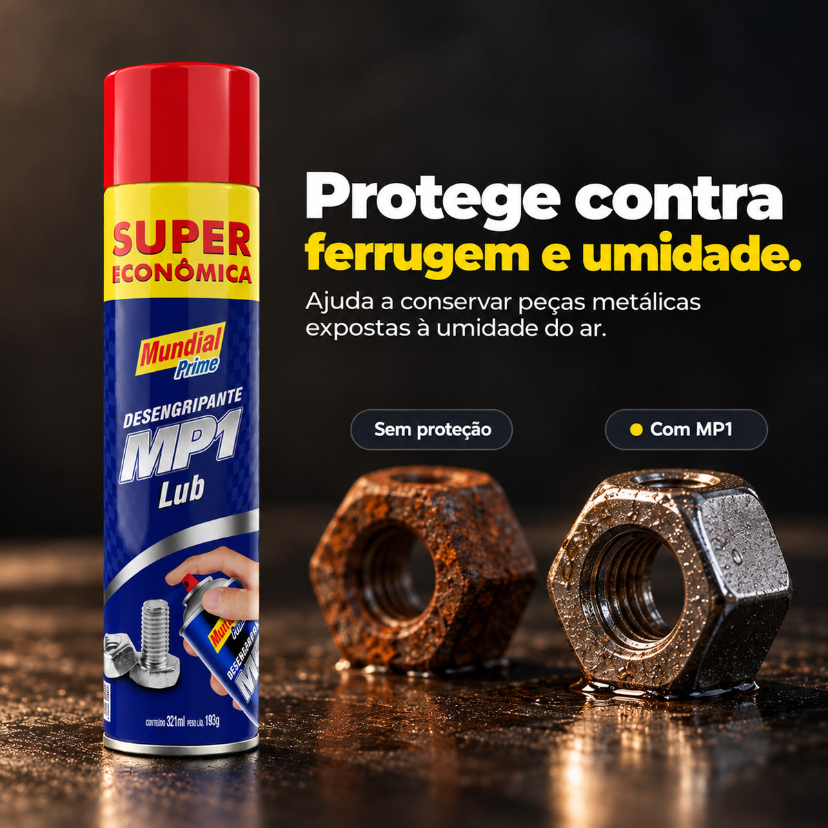 Desengripante Anticorrosivo MP1 protege peças metálicas contra ferrugem e umidade
