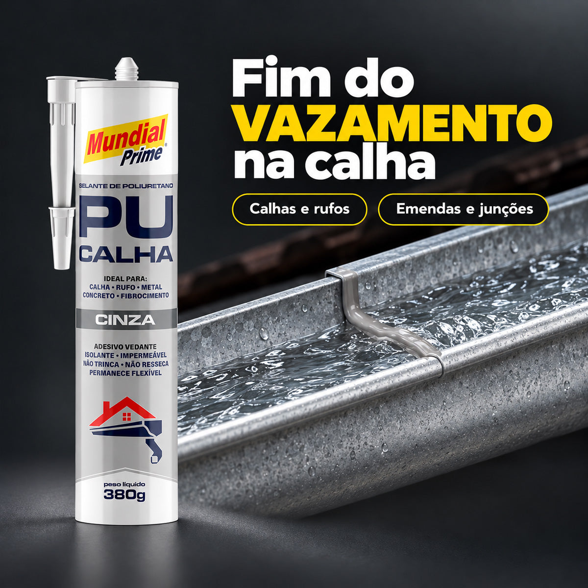 Selante PU Calha Cinza Mundial Prime 380g Poliuretano
