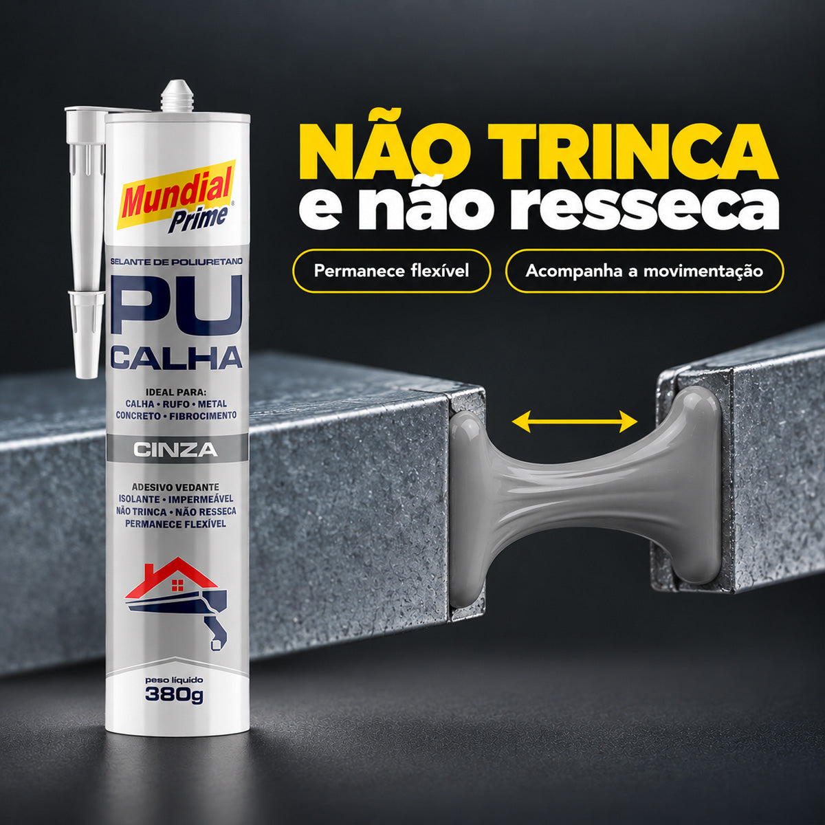 Selante PU Calha Cinza Mundial Prime 380g Poliuretano
