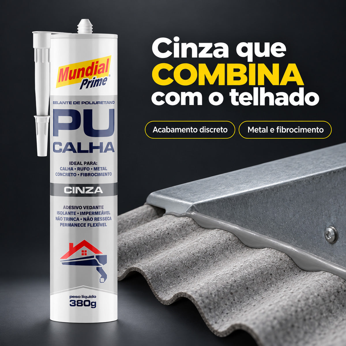 Selante PU Calha Cinza Mundial Prime 380g Poliuretano