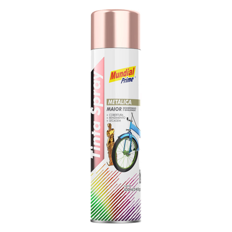 Tinta Spray Uso Geral Rose Gold Metálico Mundial Prime 400ml