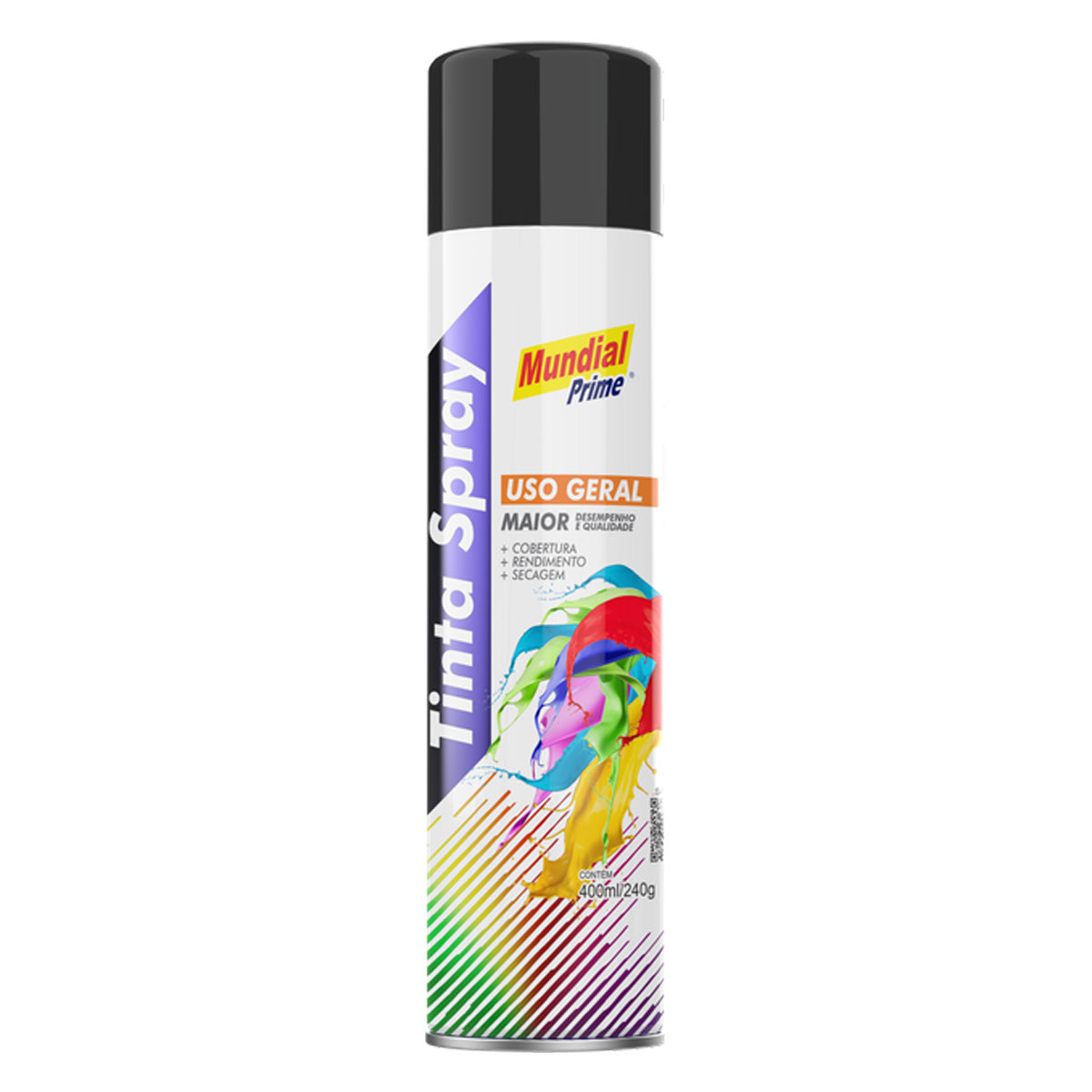Tinta Spray Uso Geral Preto Semi Brilho Mundial Prime 400ml