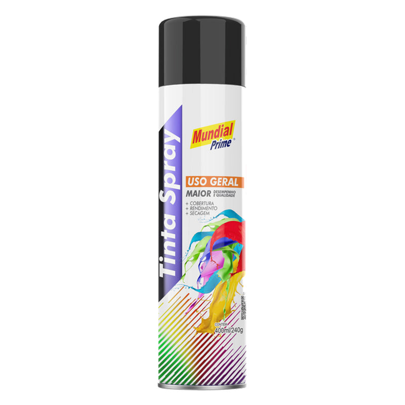 Tinta Spray Uso Geral Preto Semi Brilho Mundial Prime 400ml