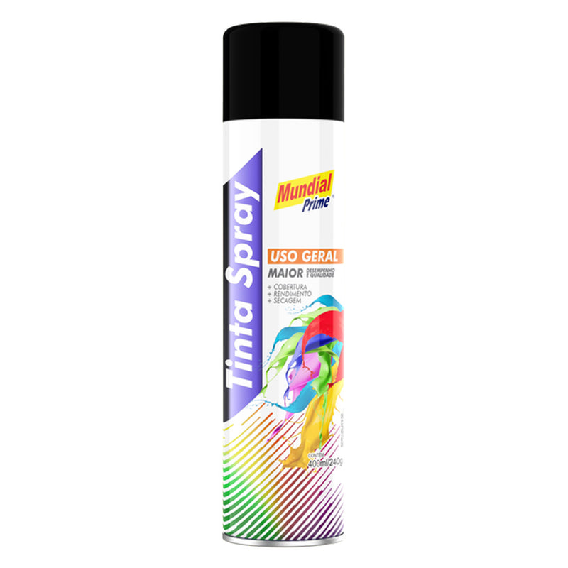 Tinta Spray Uso Geral Preto Fosco Mundial Prime 400ml