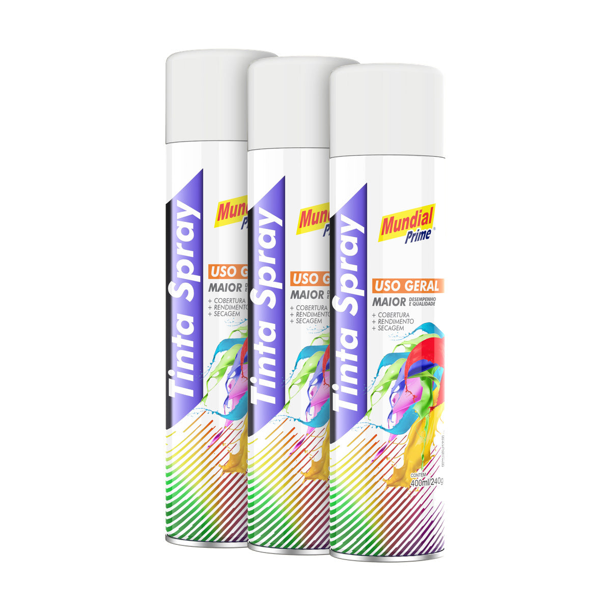 Kit 3 Tintas Spray Branco Fosco Mundial Prime 400ml