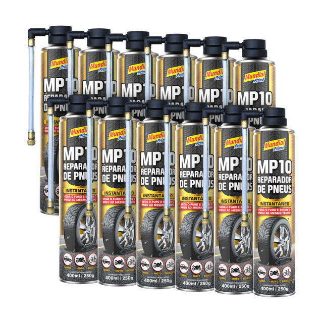 Kit 12 Reparadores de Pneu Mundial Prime 400ml