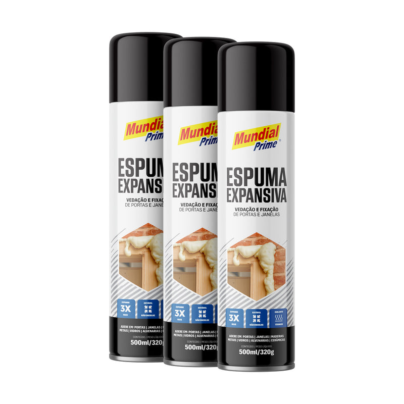 Kit 3 Espumas Expansivas Mundial Prime 500ml 320g