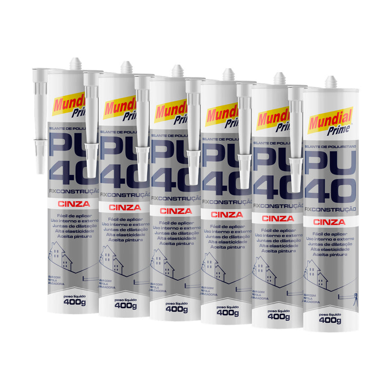Kit 6 Selantes PU40 Cinza Mundial Prime 400g