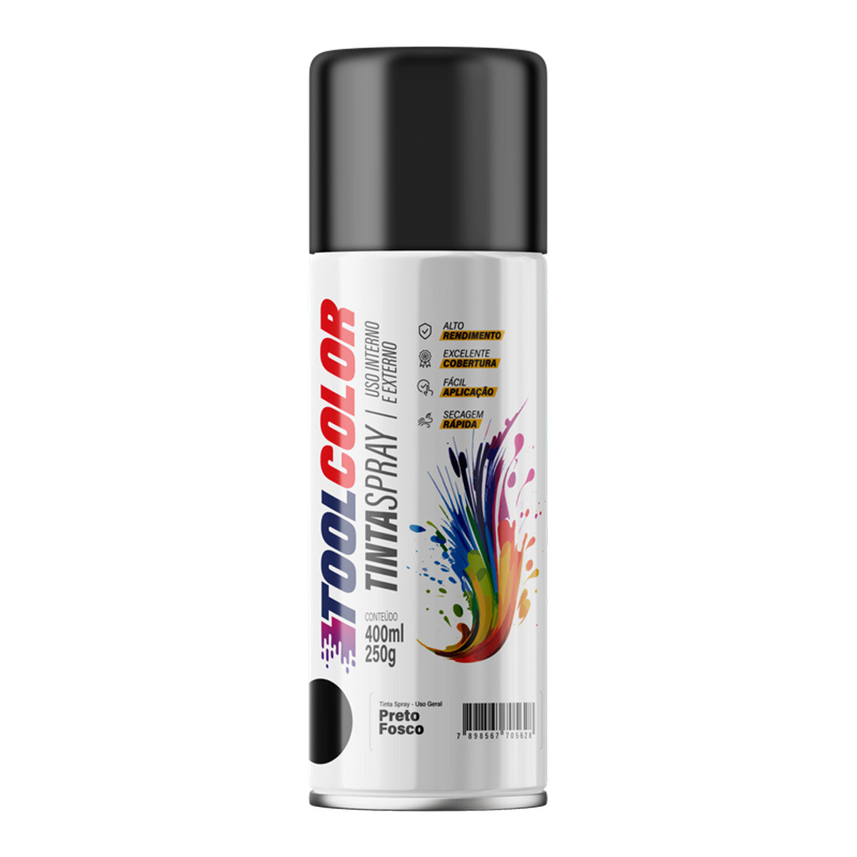 Tinta Spray Multiuso Tool Color Preto Fosco 400ml