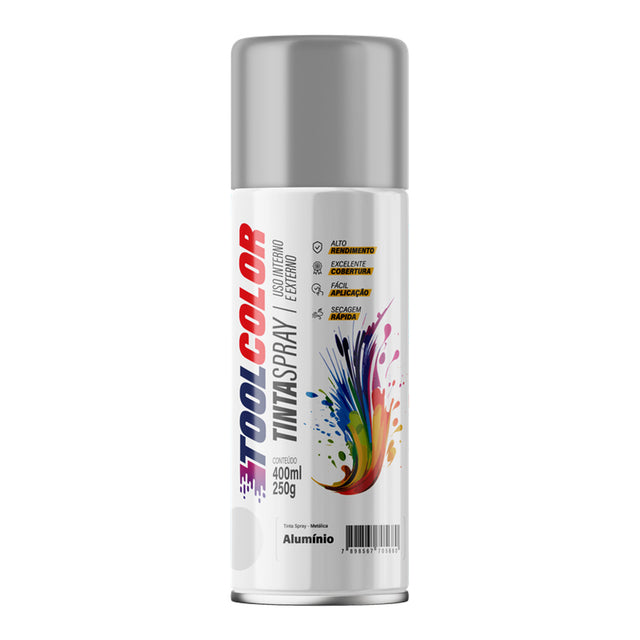 Tinta Spray Multiuso Tool Color Metálica Alumínio 400ml